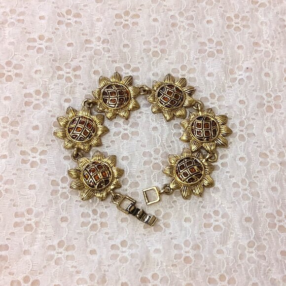 New Multi Link Sun Flowers Gold Tone Bracelet Women's Jewelry Gifts - Picture 1 of 7